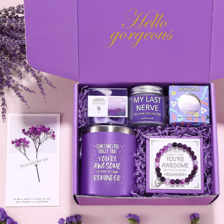 Lavender Shop-Luxury bath bomb set
Lavender scented candle set
Wellness gift set for her