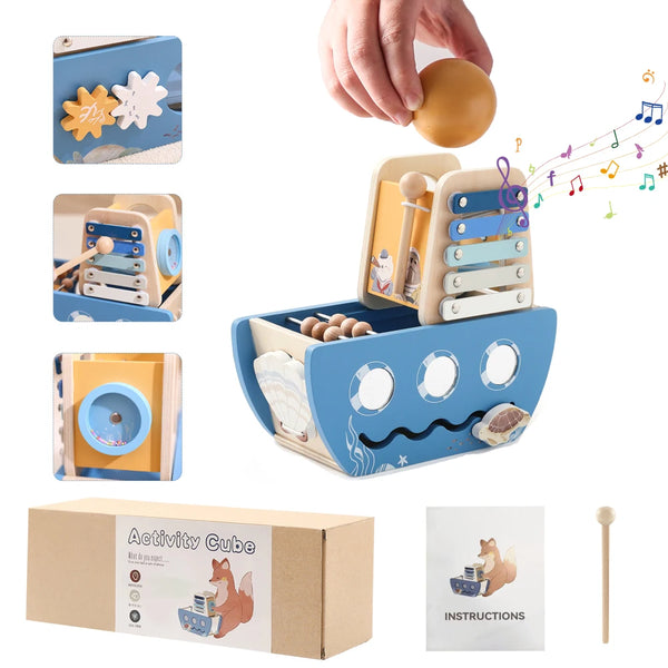 5-in-1 wooden puzzle toy with ocean theme