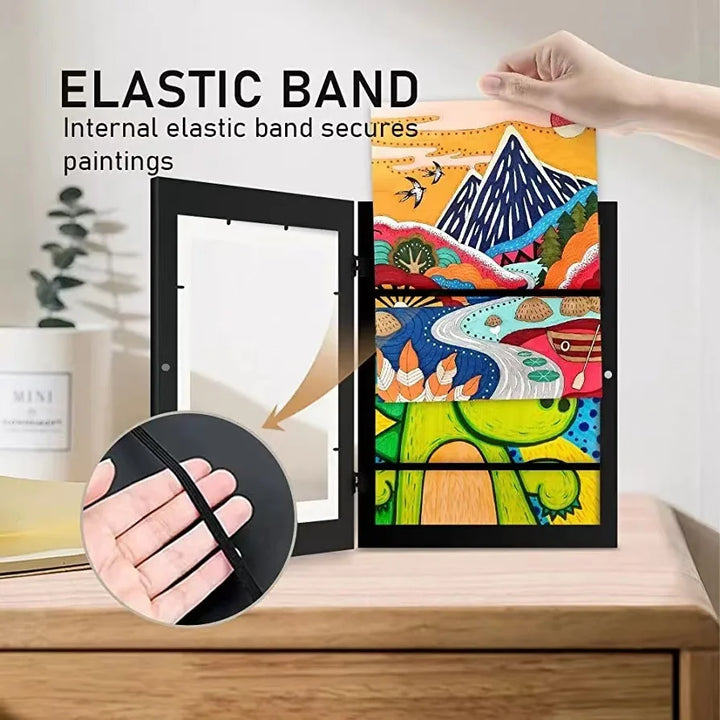 Kids art storage frame for artwork display