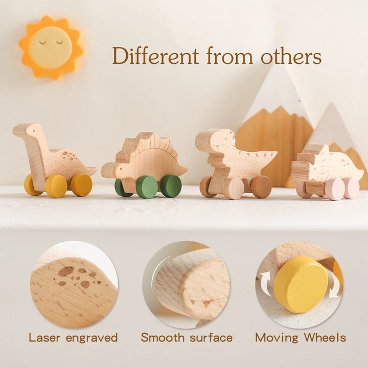 Wooden baby toys dino set for toddlers