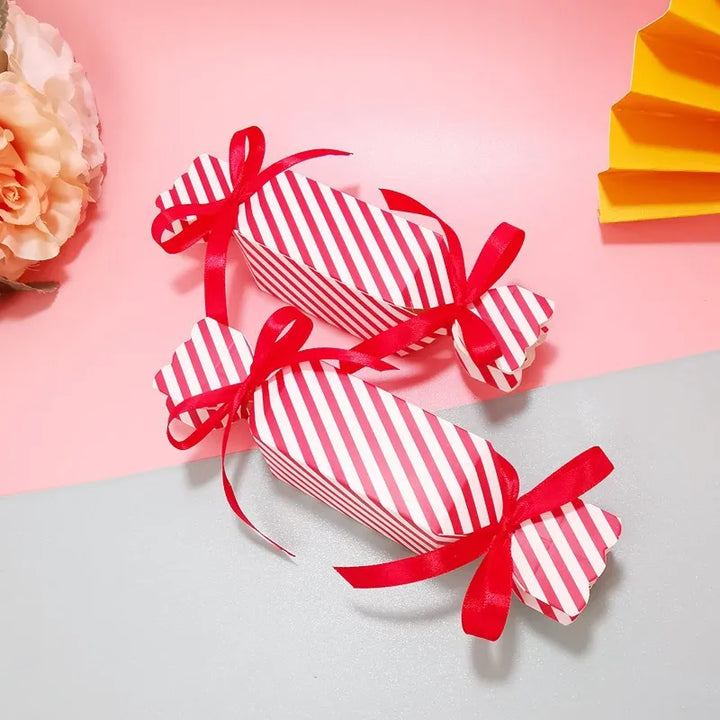 Christmas candy box with red and white stripes