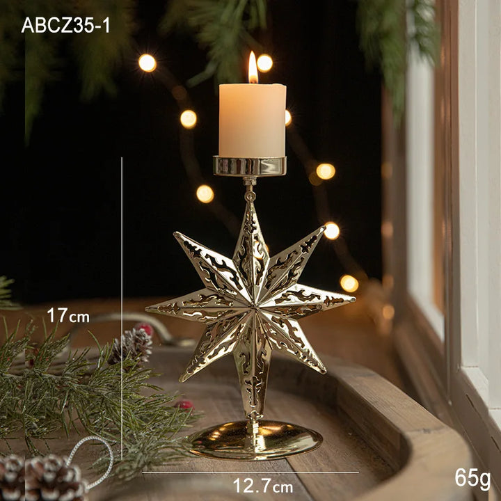 Golden Christmas candlestick with festive designs