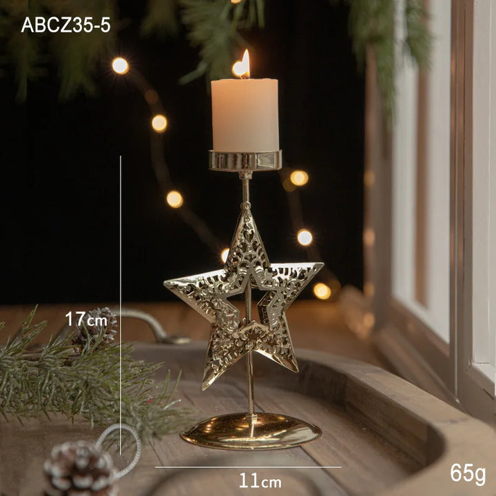 Golden Christmas candlestick with festive designs