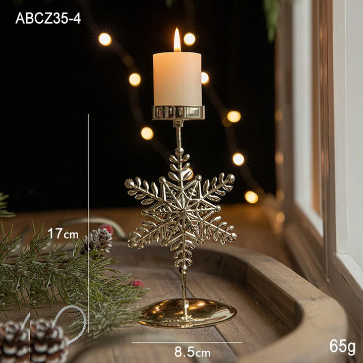 Golden Christmas candlestick with festive designs