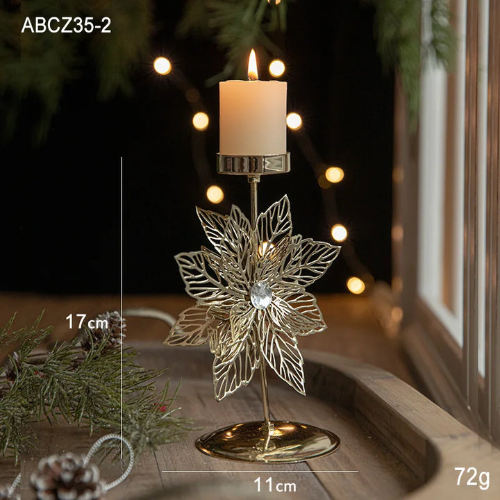 Golden Christmas candlestick with festive designs