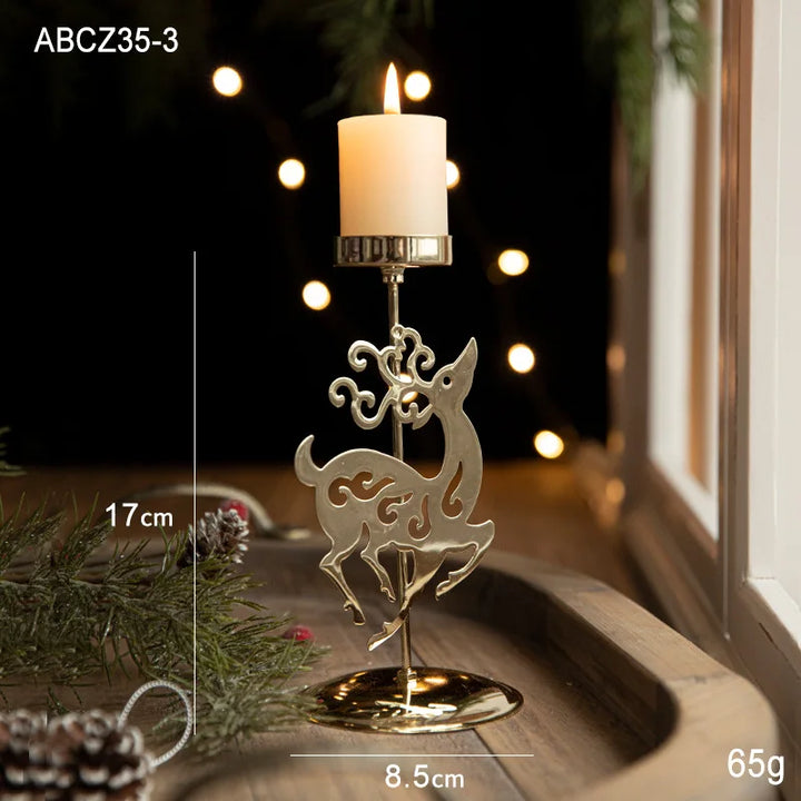 Golden Christmas candlestick with festive designs