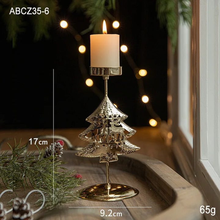 Golden Christmas candlestick with festive designs