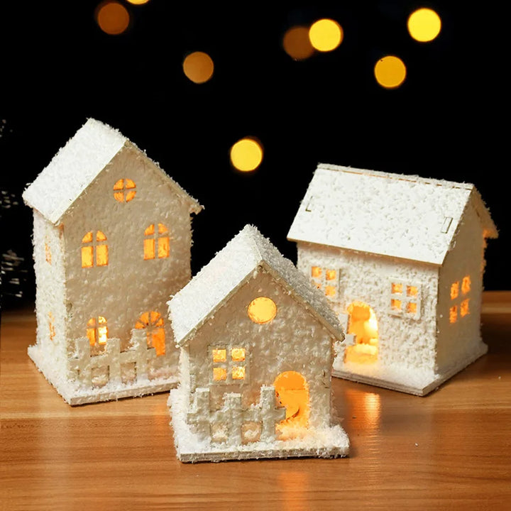 Wooden house ornament with LED lights for Christmas decor