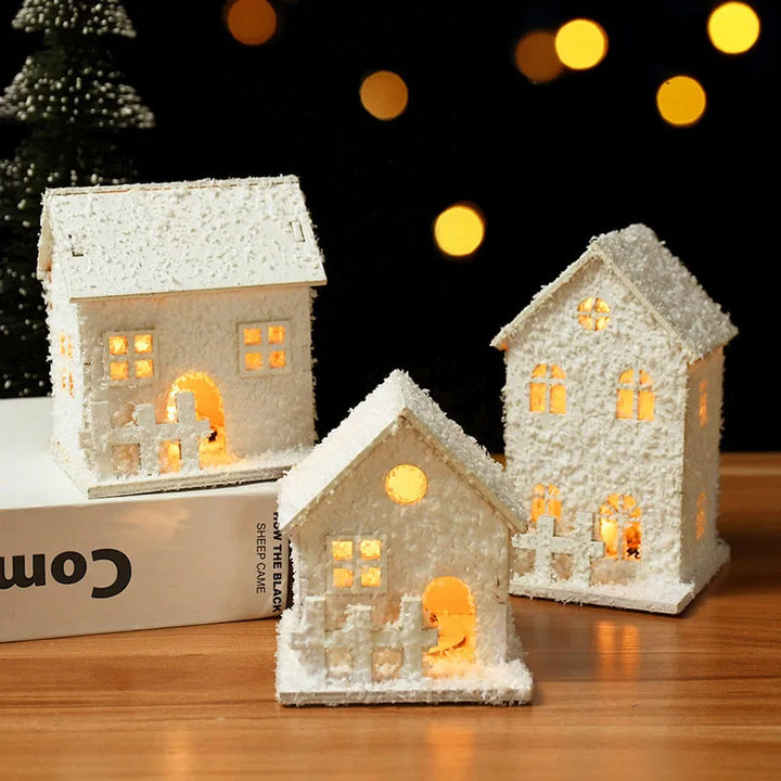 Wooden house ornament with LED lights for Christmas decor