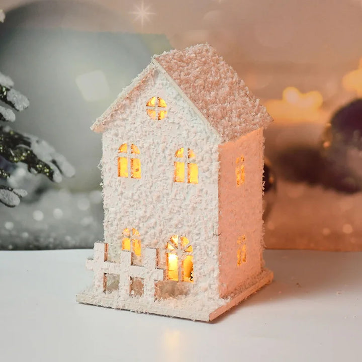 Wooden house ornament with LED lights for Christmas decor