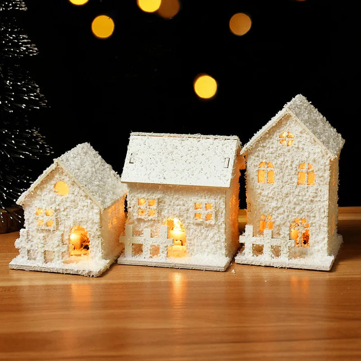 Wooden house ornament with LED lights for Christmas decor