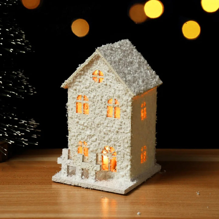 Wooden house ornament with LED lights for Christmas decor