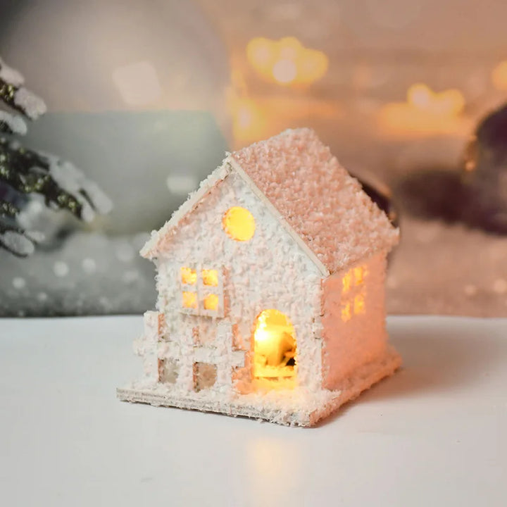 Wooden house ornament with LED lights for Christmas decor