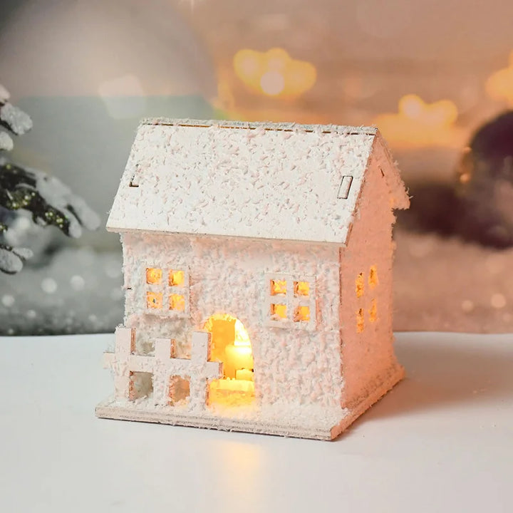 Wooden house ornament with LED lights for Christmas decor