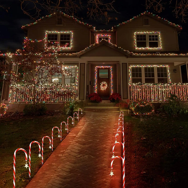 Candy cane pathway lights for outdoor holiday decor