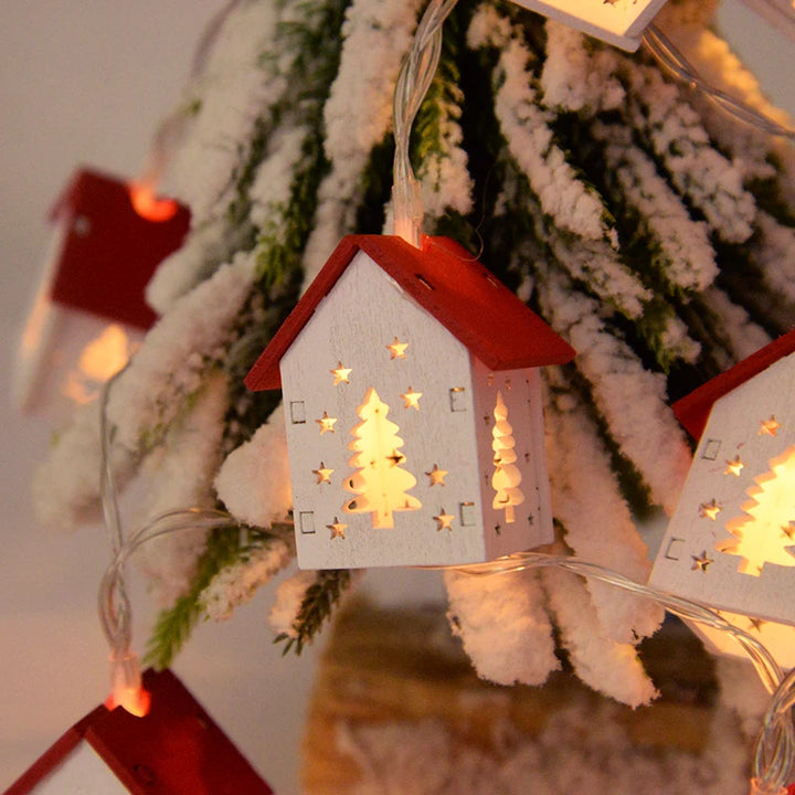 Battery operated Christmas lights with wooden house design