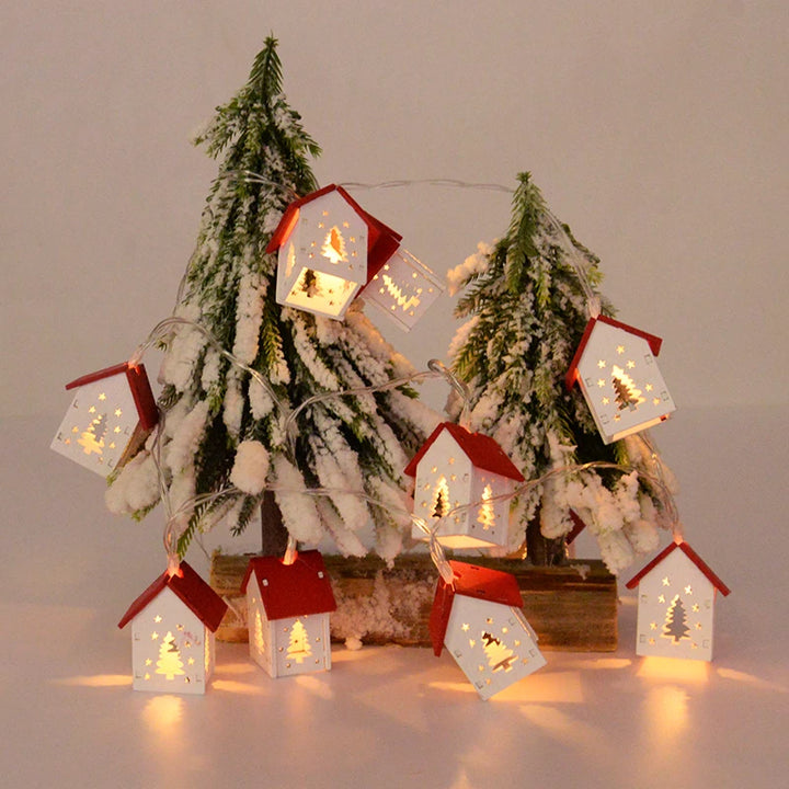 Battery operated Christmas lights with wooden house design