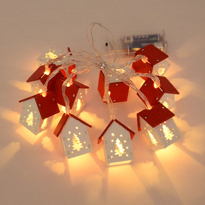 Battery operated Christmas lights with wooden house design