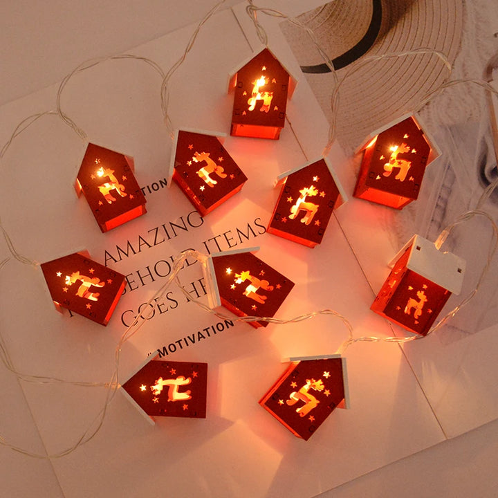 Battery operated Christmas lights with wooden house design