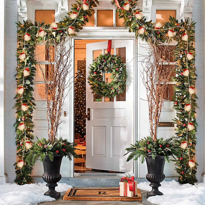Battery operated Christmas lights with wooden house design