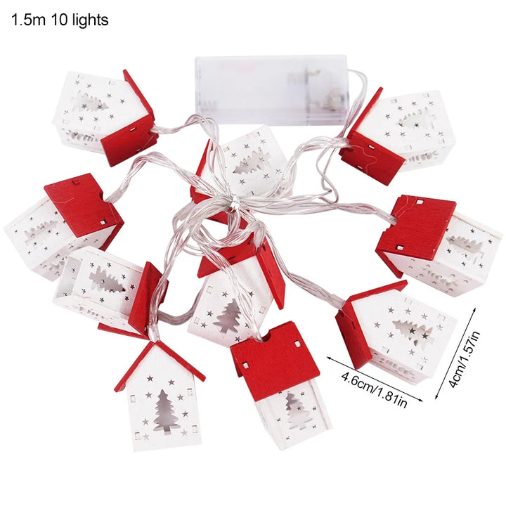 Battery operated Christmas lights with wooden house design