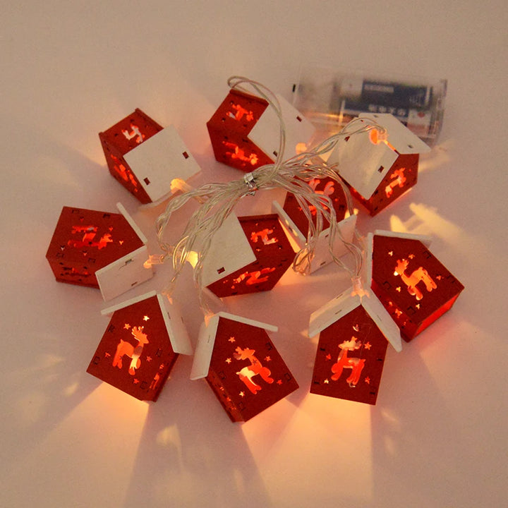 Battery operated Christmas lights with wooden house design
