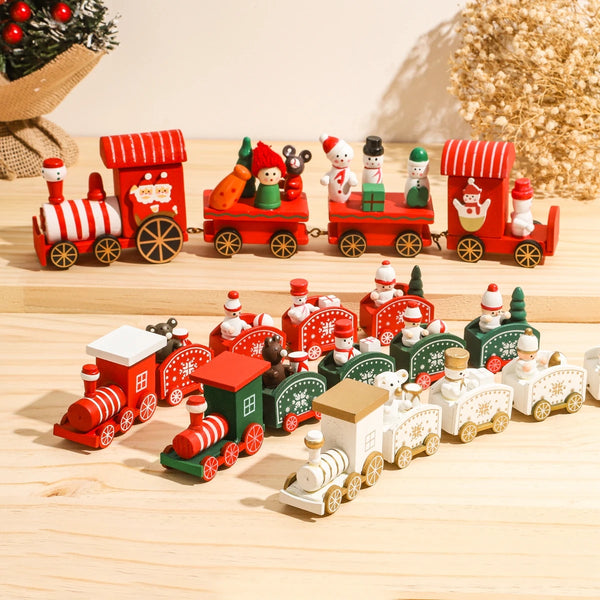 Wooden Christmas train set with Santa and festive decor