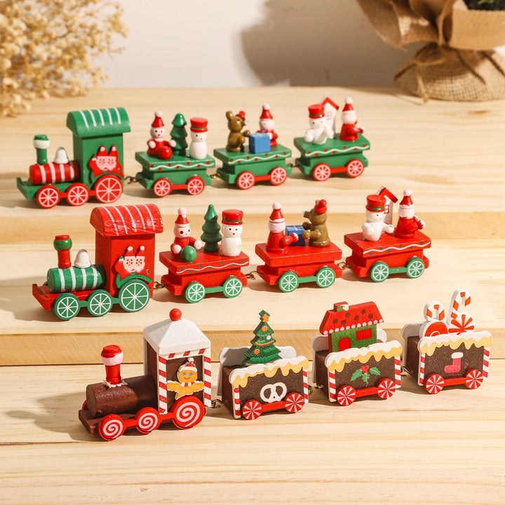 Wooden Christmas train set with Santa and festive decor