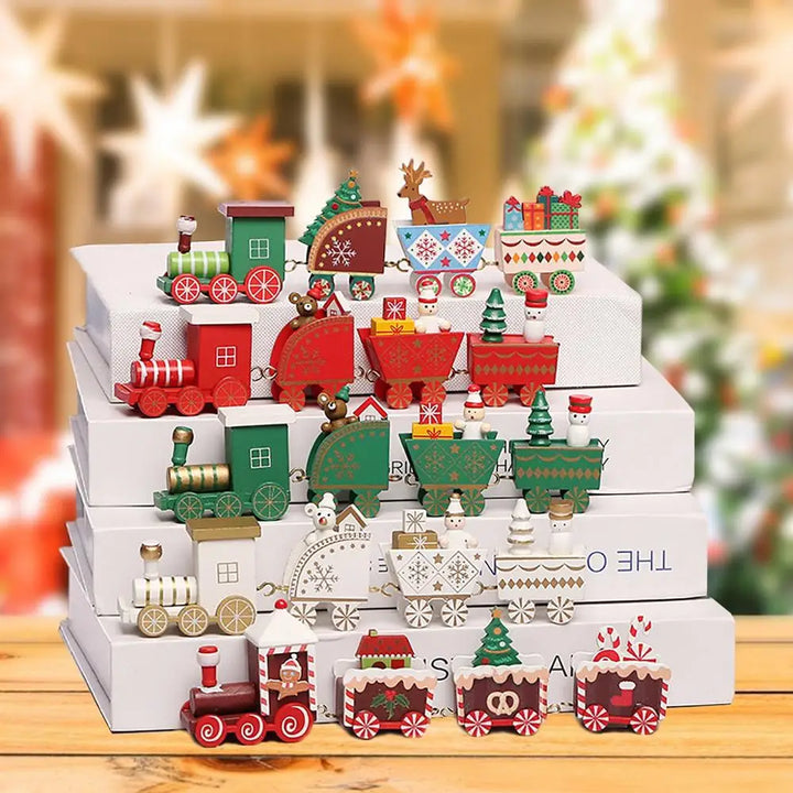 Wooden Christmas train set with Santa and festive decor