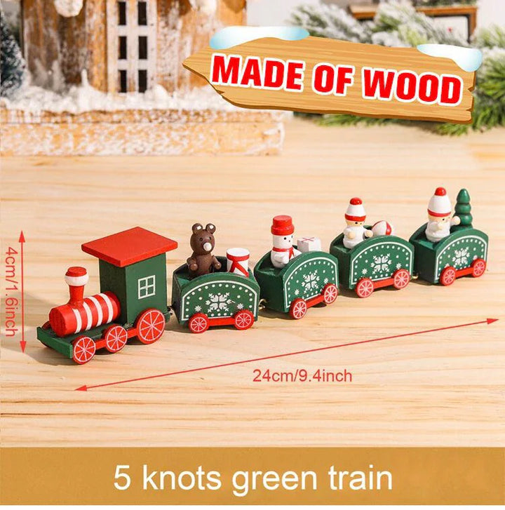 Wooden Christmas train set with Santa and festive decor