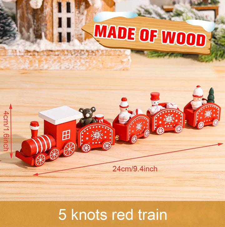 Wooden Christmas train set with Santa and festive decor