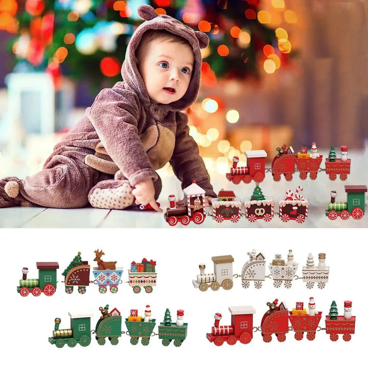 Wooden Christmas train set with Santa and festive decor