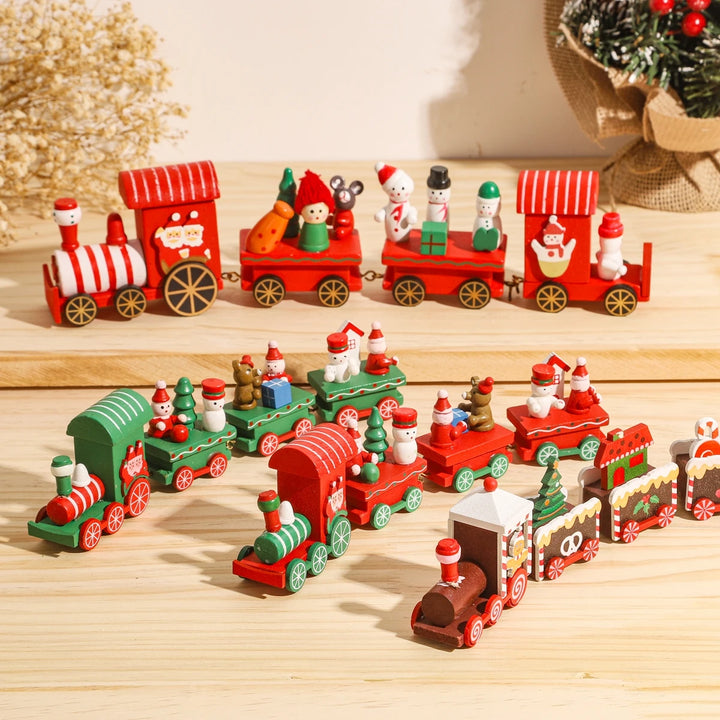 Wooden Christmas train set with Santa and festive decor