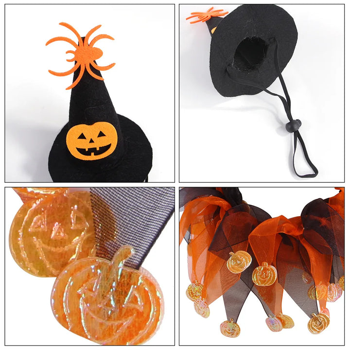 Cute pumpkin cat costume with hat and bandana for pets