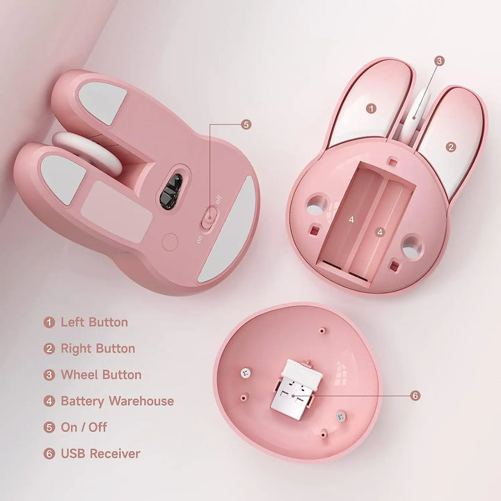 Lavender shop Cute Rabbit Wireless Silent Mouse Pink