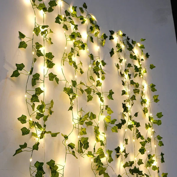 LED fairy lights with green flower leaves for decoration