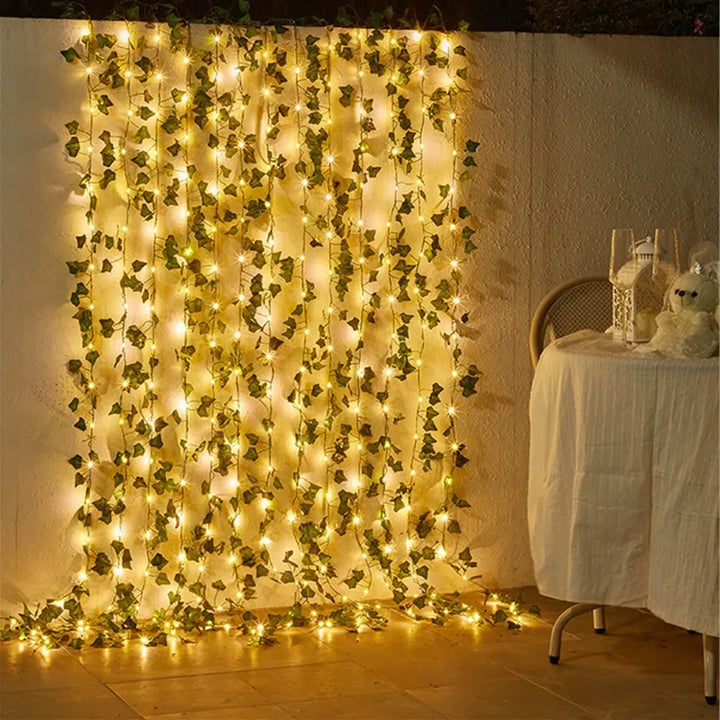 LED fairy lights with green flower leaves for decoration