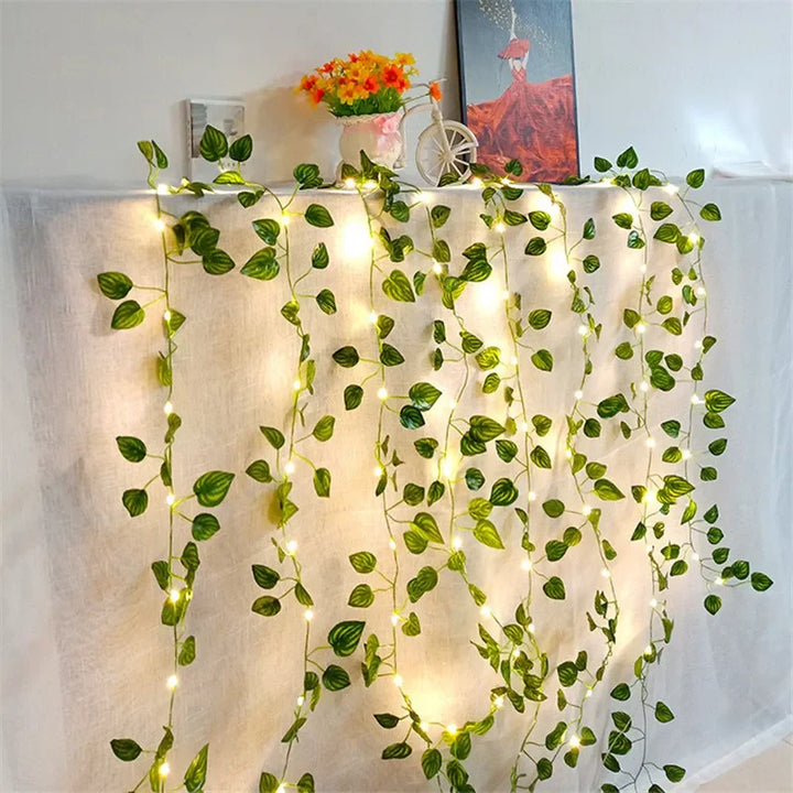LED fairy lights with green flower leaves for decoration