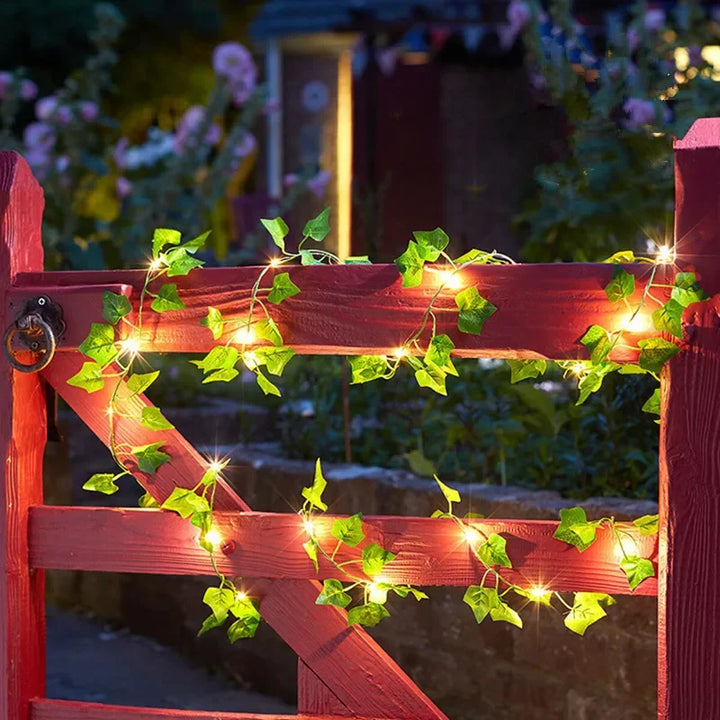 LED fairy lights with green flower leaves for decoration