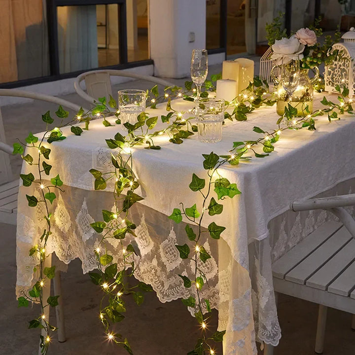 LED fairy lights with green flower leaves for decoration
