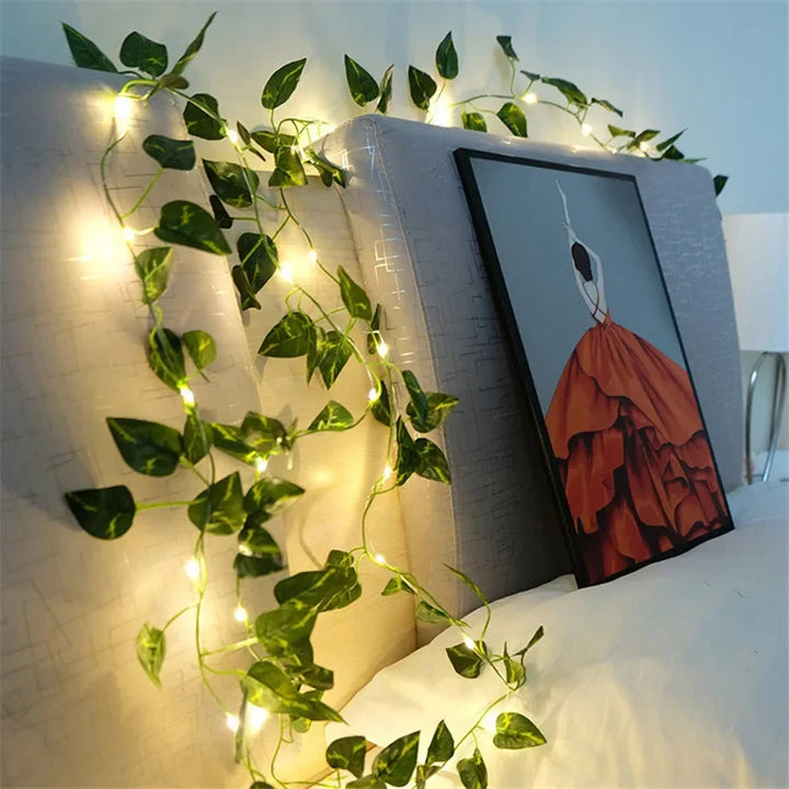 LED fairy lights with green flower leaves for decoration
