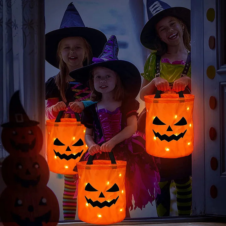 Halloween Trick or Treat Bucket with LED lights and pumpkin design