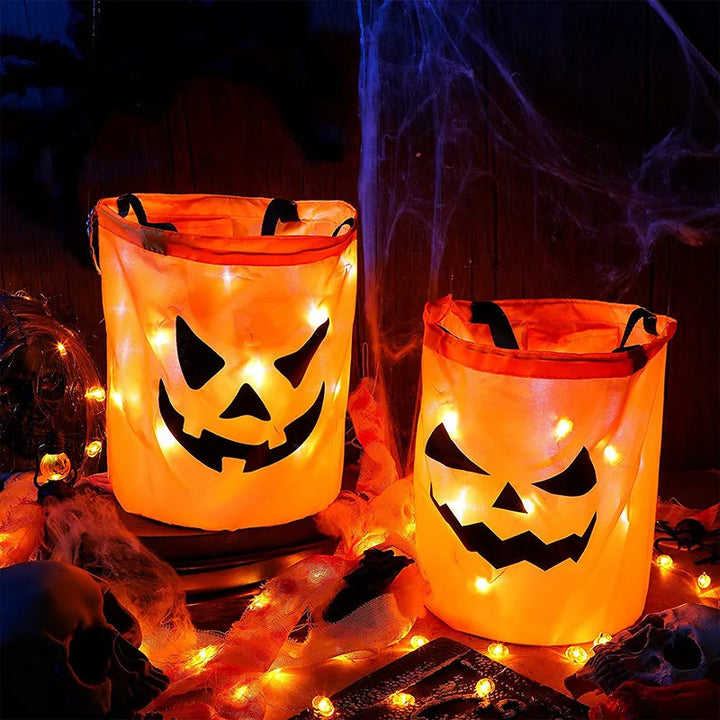 Halloween Trick or Treat Bucket with LED lights and pumpkin design