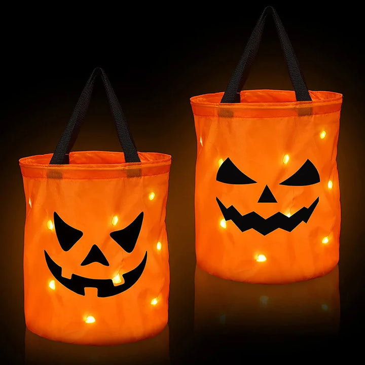 Halloween Trick or Treat Bucket with LED lights and pumpkin design