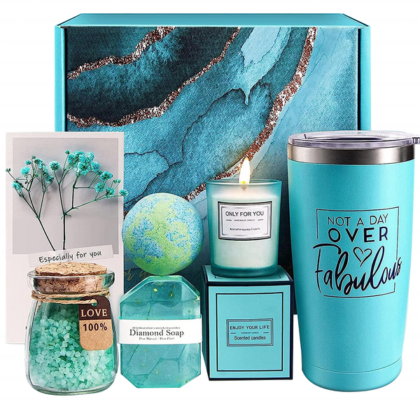 Wellness Kit with scented candle, bath bomb, and bath salts