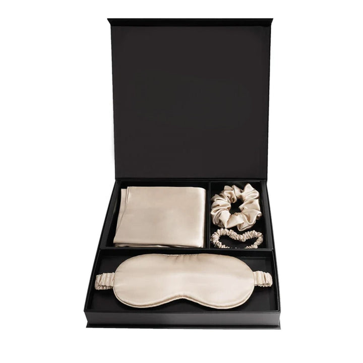 Silk pillowcase gift set with eye mask and silk scrunchies