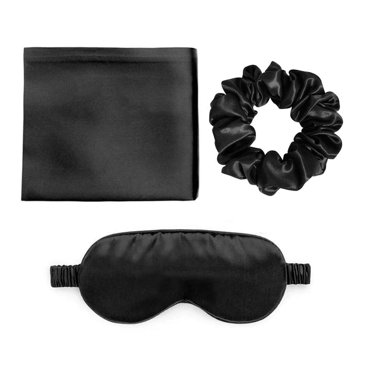 Silk pillowcase gift set with eye mask and silk scrunchies