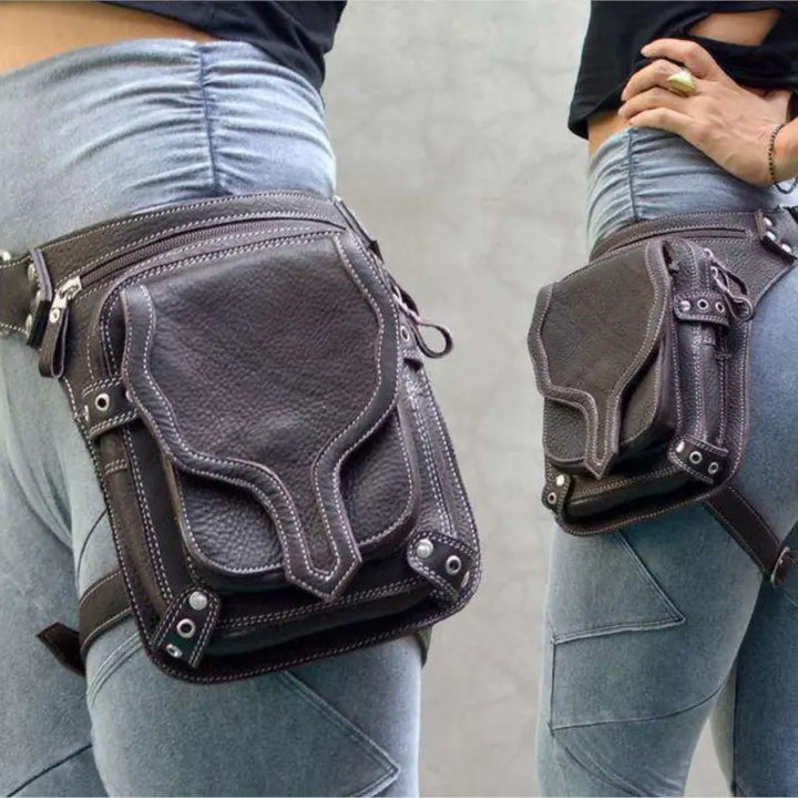 Punk style waist bag with multiple compartments and durable design