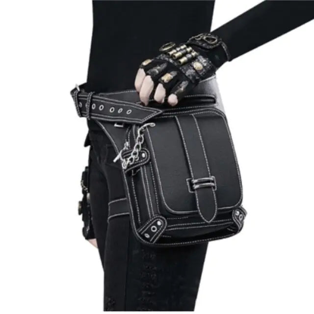 Punk style waist bag with multiple compartments and durable design