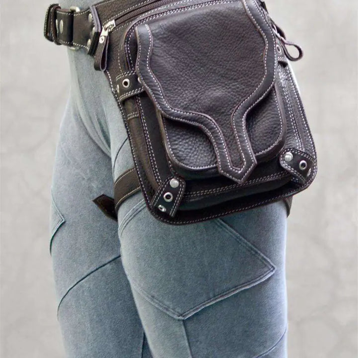 Punk style waist bag with multiple compartments and durable design
